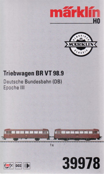 Märklin H0 39978 Triebwagen BR VT 98.9 Schienenbus mfx/Sound - neu (1502E)