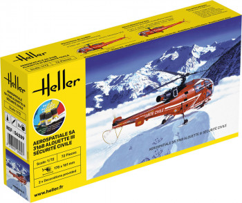 Heller 1:72 56289 STARTER KIT Alouette III Sécurité Civile