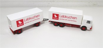 Wiking H0 1/87 471 MAN-Büssing Kofferfernlastzug Weiss Lebkuchen in OVP