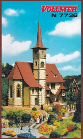 Vollmer N 7736 Bausatz Große Kirche mit Spitzturm - OVP NEU