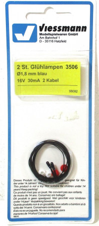 Viessmann 3506 Glühlampen 2 Stück 1,8mm blau 16V 30mA 2 Kabel OVP - NEU