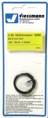 Viessmann 3509 Glühlampen 2 Stück 1,8mm klar 16V 30mA 2 Kabel OVP - NEU
