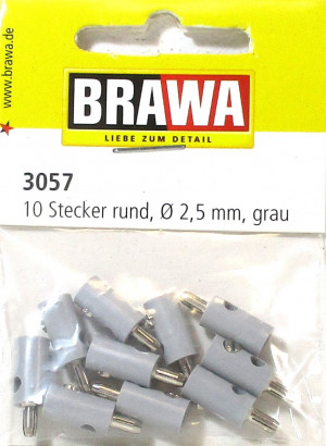 Brawa 3057 Stecker rund 2,5 mm grau 10 Stück OVP - NEU - 