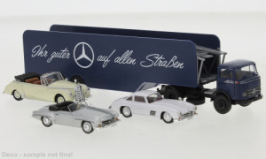 Brekina H0 1/87 48044 Mercedes LPS 338 Autotransport-SZ mit 3 Ricko-Modelle 1960, Mercedes-Benz,  - NEU