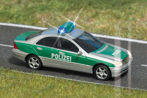 Busch H0 5630 Polizei Mercedes C-Klasse mit Beleuchtung - NEU