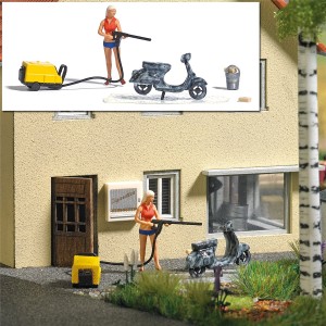 Busch H0 7833 Action Set: Motorrollerwäsche - NEU