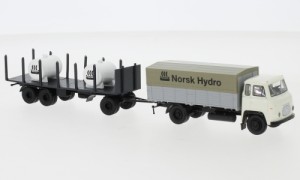 Brekina H0 1/87 85055 Scania LB 76 PP mit Rungenanhänger und Tanks 1962, Norsk Hydro,  - NEU