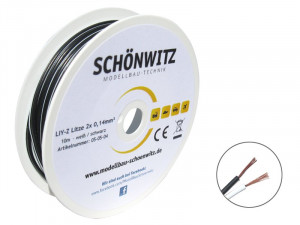 Schönwitz 50986 10m LIYZ Zwillingslitze 2x 0,14mm² weiß / schwarz (0,70€/m)