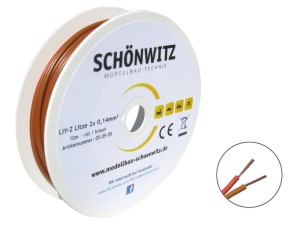 10m LIYZ Zwillingslitze 2x 0,14mm² rot / braun