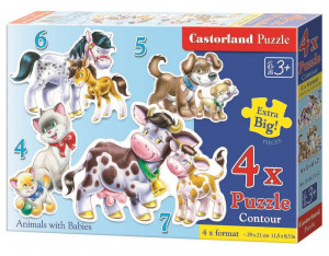 Castorland  B-04218-2 Animals with Babies, 4x Puzzle (4+5+6+7)