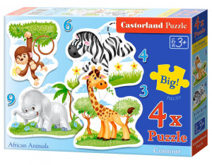 Castorland  B-005017 African Animals,4x Puzzle 3+4+6+9 Teile