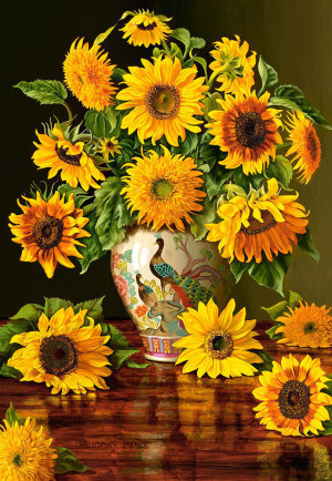 Castorland  C-103843-2 Sunflowers in a Peacock Vase,Puzzle 1000 Teile