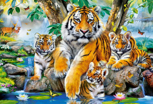 Castorland  C-104413-2 Tigers by the Stream, Puzzle 1000 Teile