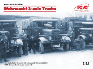 ICM 1:35 DS3508 Wehrmacht 3-axle Trucks (Henschel 33D1, Krupp L3H163, LG3000)