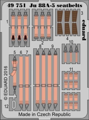 Eduard Accessories 1:48 49751 Ju 88A-5 seatbelts for ICM