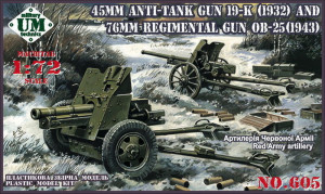 Unimodels 1:72 UMT605 45mm Antitank gun 19-K (1932) and 76mm Regimental gun OB-25 (1943)