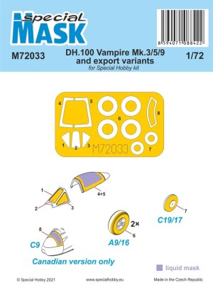 Special Hobby 1:72 100-M72033 DH.100 Vampire Mk.3/5/9 and export variants MASK