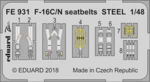 Eduard Accessories 1:48 FE931 F-16C/N seatbelts STEEL for Tamiya