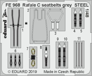 Eduard Accessories 1:48 FE968 Rafale C seatbelts grey STEEL f.Revell