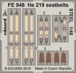 Eduard Accessories 1:48 FE948 He 219 seatbelts STEEL for Tamiya