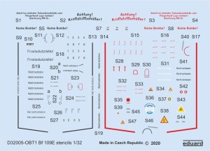 Eduard Accessories 1:32 D32005 Bf 109E stencils for Eduard