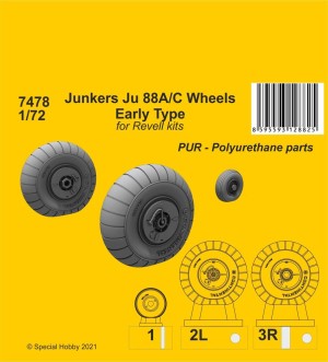 CMK 1:72 129-7478 Junkers Ju 88A/C Wheels Early Type (Revell kits)