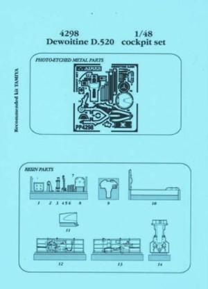Aires 1:48 4298 Dewoitine D.520 Cockpit Set für Tamiya Bausatz