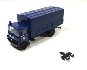 Automodell H0 (2) LKW Herpa MB Pritsche/Plane THW