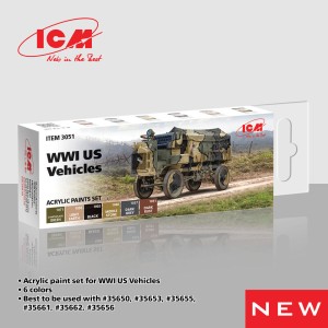 ICM  3051 Acrylic Paint Set for WWI US military vehicles   6 x12 ml