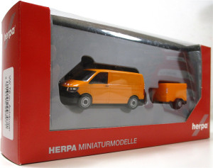 Modellauto H0 1/87 Herpa 093071 VW T6 Kasten mit Anhänger
