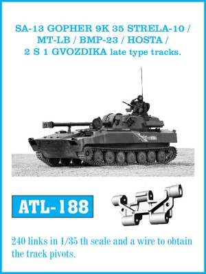 Friulmodel 1:35 ATL-188 Tracks for SA-13 GOPHER 9K 35 STRELA 10 / MT-LB / BMP23 / HOSTA / 2 S 1 GVODZIKA late type tracks.