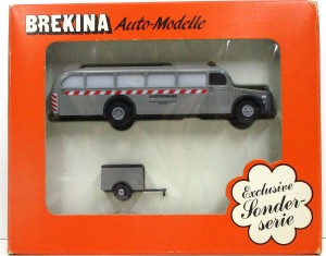 Brekina H0 1/87 5003 Post Collection MB Baustoffwagen mit Anhänger OVP  (4486k)