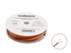 10m LIYZ Doppellitze Zwillingslitze 2x 0,14mm²  braun