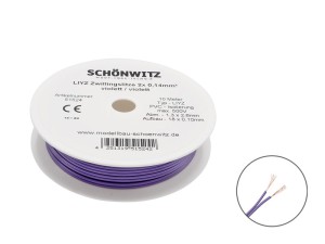 10m LIYZ Doppellitze Zwillingslitze 2x 0,14mm²  lila / violett