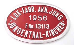 Fabrikschild Lok Fabrik Ar. Jung 1956 Guss Reprint ca 128 x 200 mm (2380L)