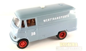 Brekina H0 1/87 93637 Mercedes L 319 Kasten Werttransporte Wagennummer 28  1955, blaugraue Spedition,  - NEU